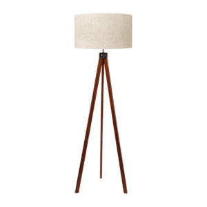 LONGI Wood Tripod Floor Lamp, Mid Century Standing Lamp, Modern Design Studying Light for Living Room, Bedroom, Study Room and Office, Flaxen Linen Shade