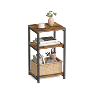 VORT Side Table, Small End Table, Tall Nightstand for Living Room, Bedroom, Office, Bathroom, Rustic Brown and Classic Black ULET273B01
