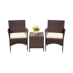 Denko Patio Porch Furniture Sets 3 Pieces PE Rattan Wicker Chairs with Table Outdoor Garden Furniture Sets (BrownBeige)