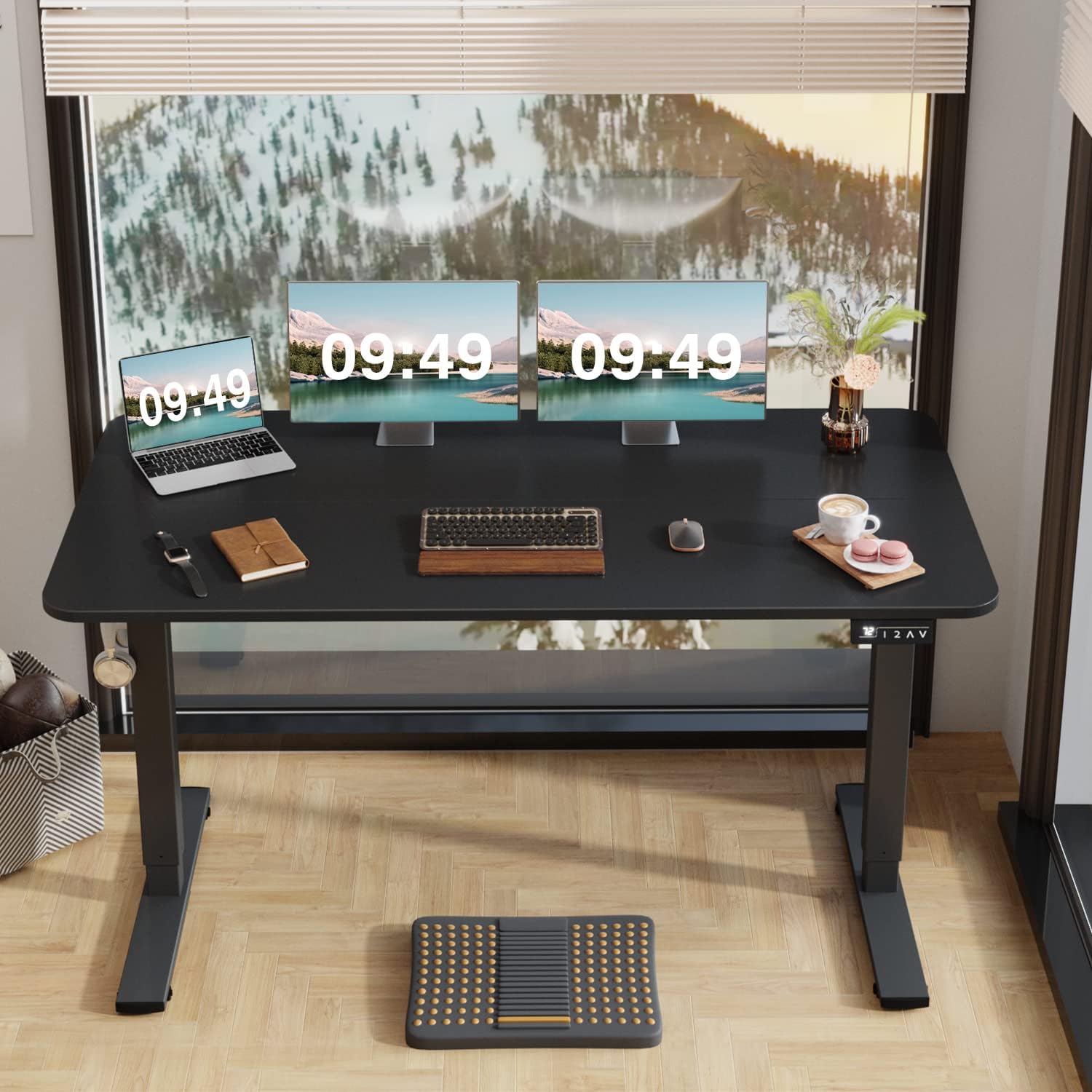 Furmax 55 x 24 Inches Electric Height Adjustable Standing Desk Large Sit Stand Up Desk Home Office Computer Desk Memory Preset with T-Shaped Metal Bracket, - Image 4