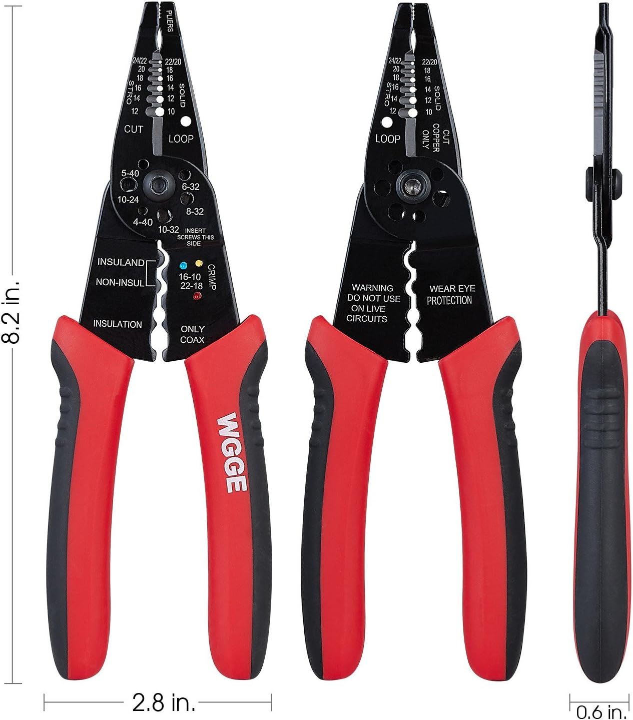 WGGE WG-015 Professional 8-inch Wire StripperCrimping Tool, Cable CutterCrimper, Wiring and Multi-Function Hand Tool, Red With Black - Image 3