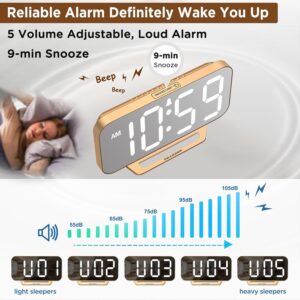 Peakeep Slim Digital Mirror Aesthetic Alarm Clock for Bedrooms Desk Decor - Plug in Electric Big LED Modern Small Clock for Office Living Room, Battery