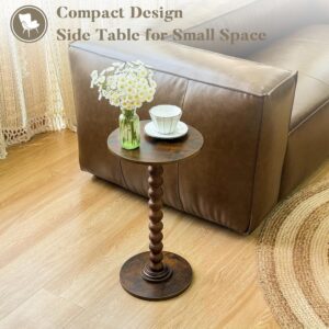 Fultyle Round Side Table, Small Drink Table for Small Spaces, Modern Accent Nightstand with Solid Wood Leg for Living Room, Bedroom, Corners, and Office