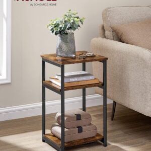 VORT Side Table, Small End Table, Tall Nightstand for Living Room, Bedroom, Office, Bathroom, Rustic Brown and Classic Black ULET273B01